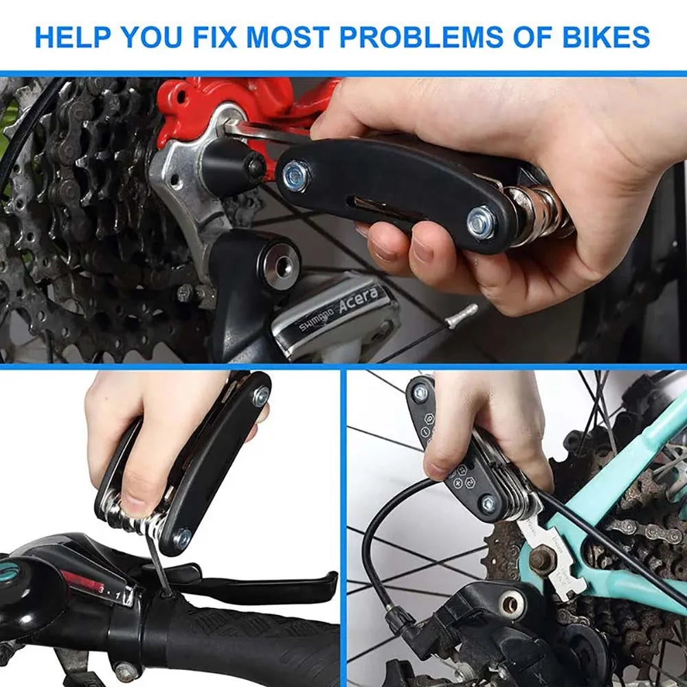 16-in-1 portable bike repair tool with wrench and screwdriver set