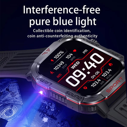 Military-style GPS smartwatch with flashlight, compass, and Bluetooth call – waterproof and outdoor-ready
