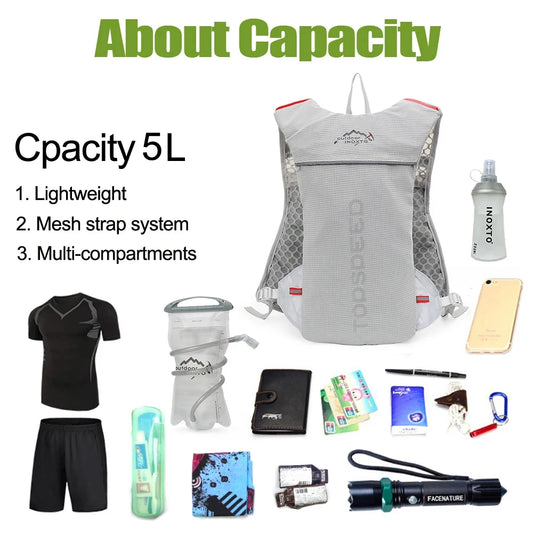 5L ultralight hydration running vest with 500ml bottle for trail and marathon