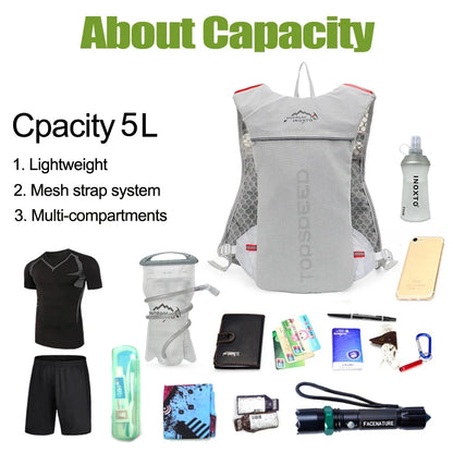 5L ultralight hydration running vest with 500ml bottle for trail and marathon
