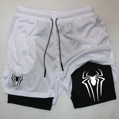 Men’s Spider Print 2-in-1 Compression Gym Shorts