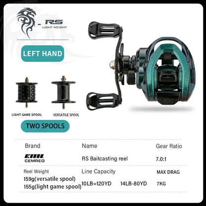 CEMREO Bait Casting Fishing Reel 7kg Drag Magnetic Brake System 7.0:1 Small Body Reel Fishing Tackle Bass Trout Carp Fishing RS