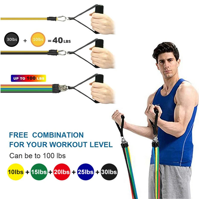 11pcs Resistance Bands Set – Portable Fitness & Strength Training Kit