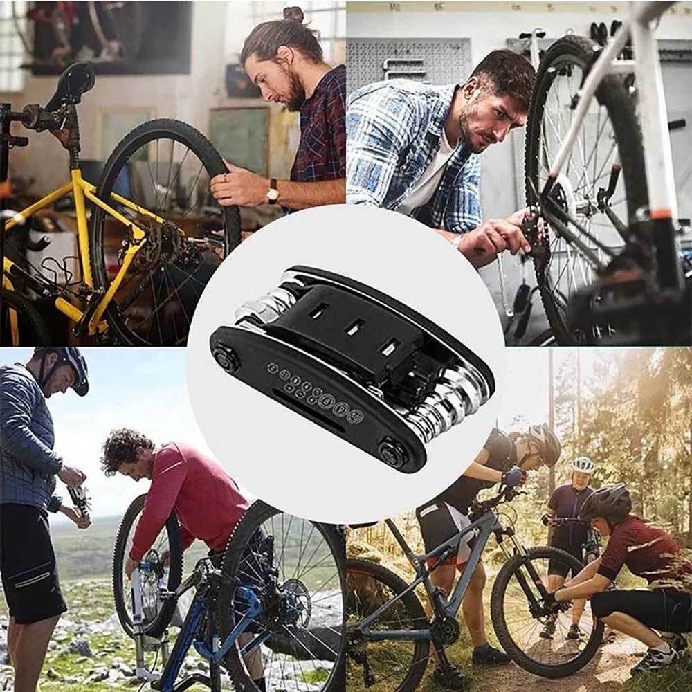 16-in-1 portable bike repair tool with wrench and screwdriver set