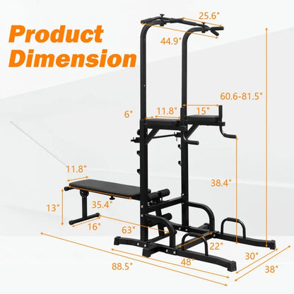 Power Tower Dip Station with Bench & Pull-Up Bar