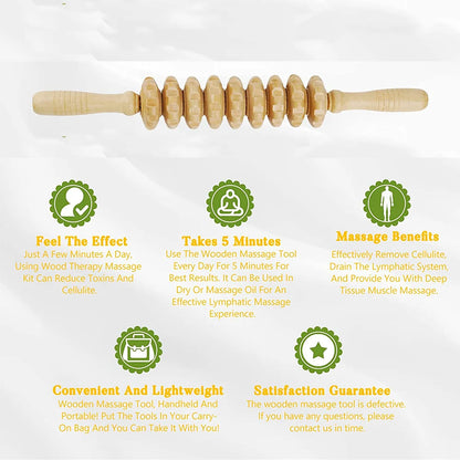 Wooden massage roller for trigger point and cellulite relief