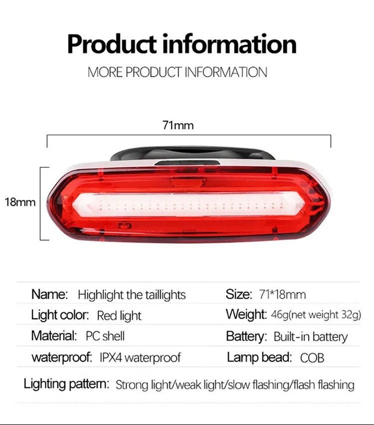 Bicycle Bike Rear Light USB Rechargeable