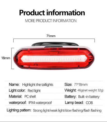 Bicycle Bike Rear Light USB Rechargeable