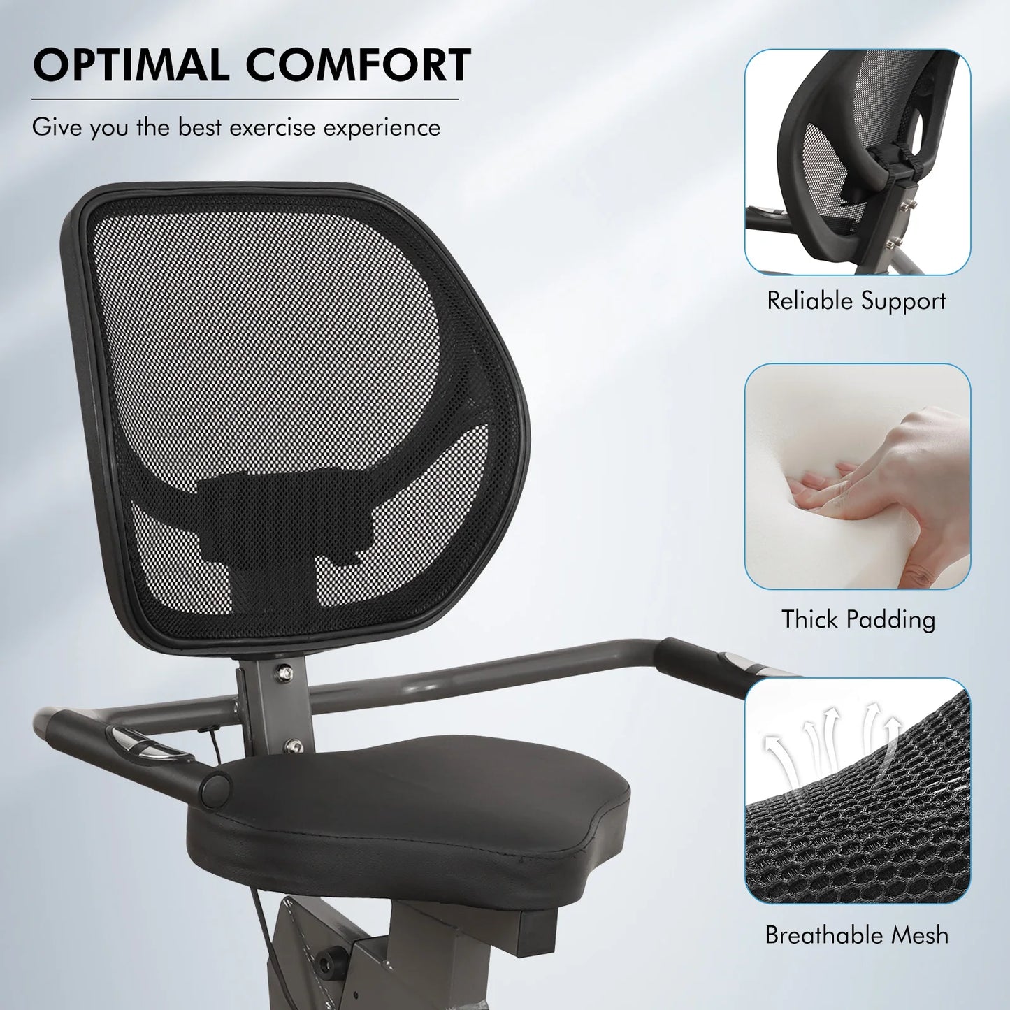 Recumbent exercise bike with 8 resistance levels and heart rate monitor