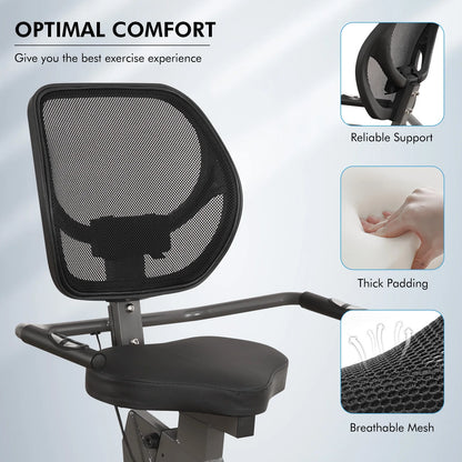 Recumbent exercise bike with 8 resistance levels and heart rate monitor