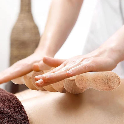 Wooden massage roller for trigger point and cellulite relief