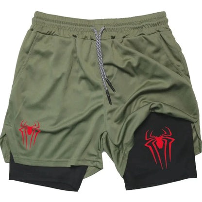 Men’s Spider Print 2-in-1 Compression Gym Shorts
