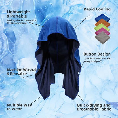 Cooling hooded towel with instant evaporative technology for sports and fitness
