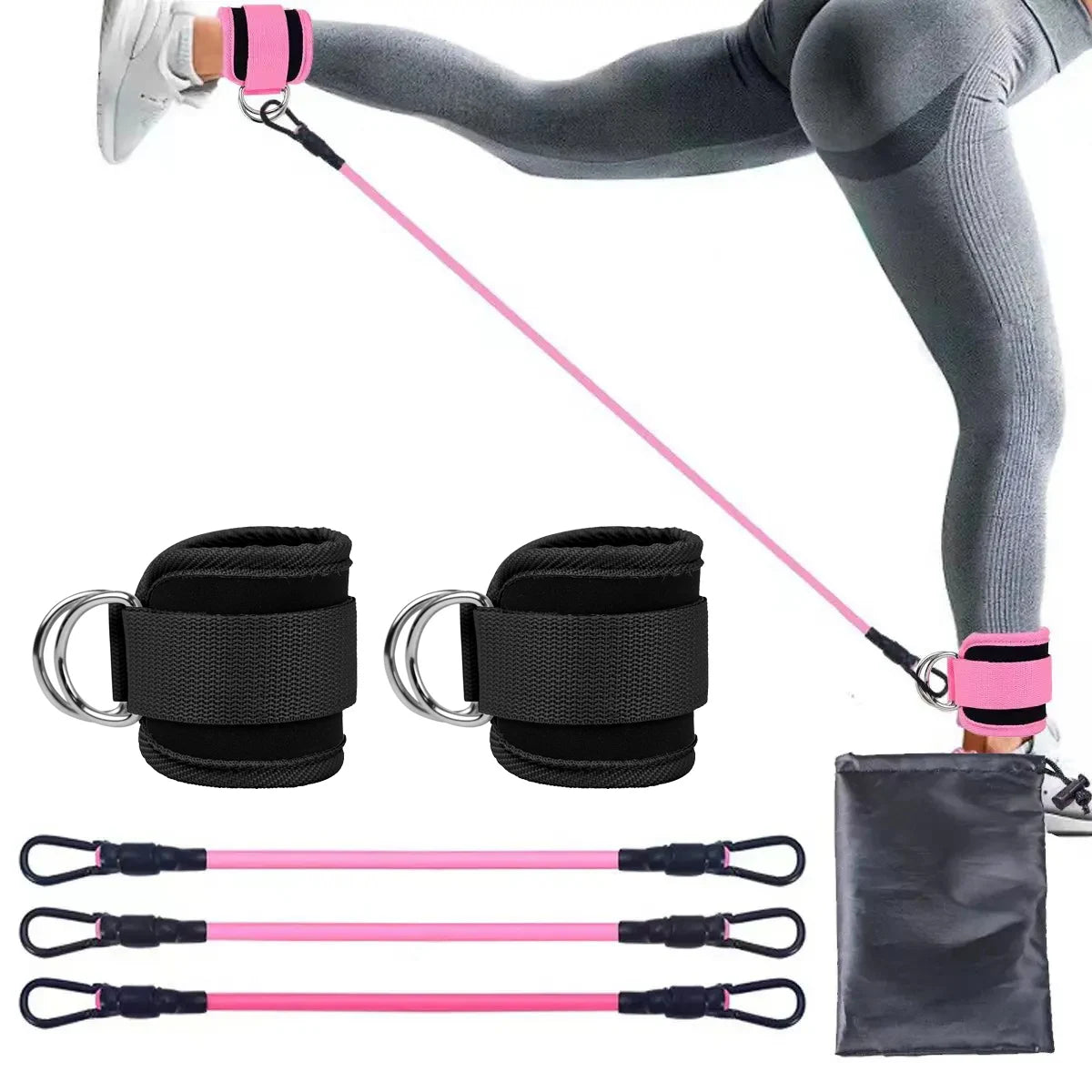 TPE resistance bands with ankle straps for leg strength and gym workouts