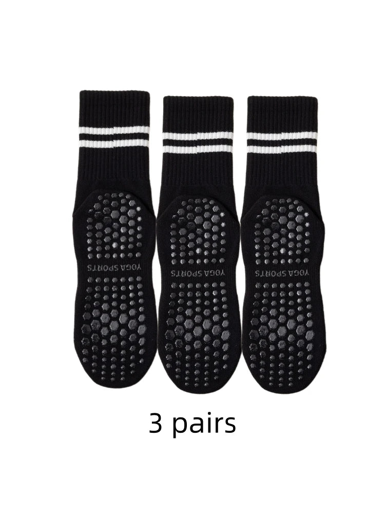 3 pairs of yoga socks, medium length socks, pure cotton anti slip silicone indoor fitness pilates, women's sports socks wholesal