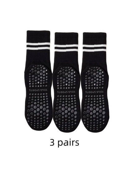 3 pairs of yoga socks, medium length socks, pure cotton anti slip silicone indoor fitness pilates, women's sports socks wholesal