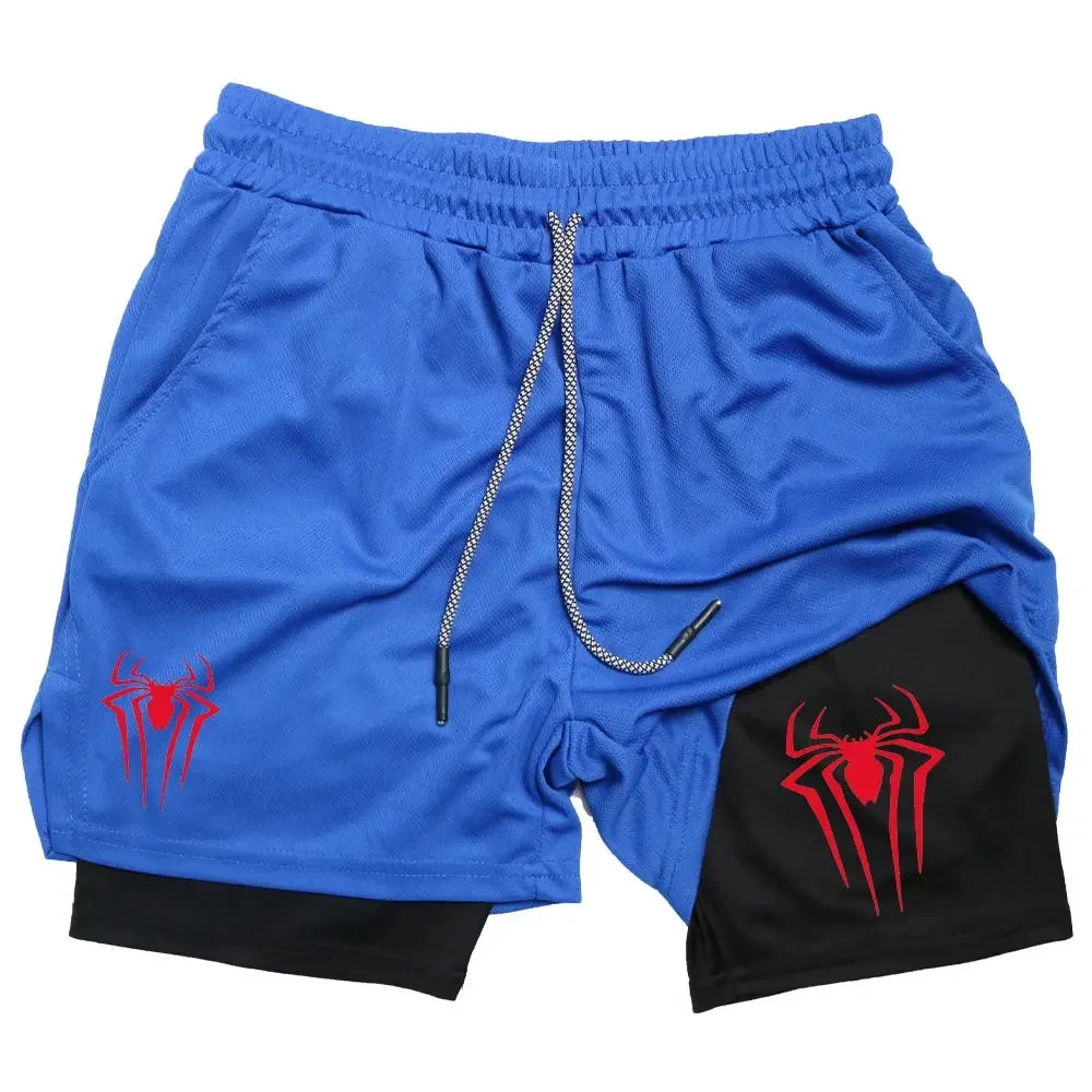 Men’s Spider Print 2-in-1 Compression Gym Shorts