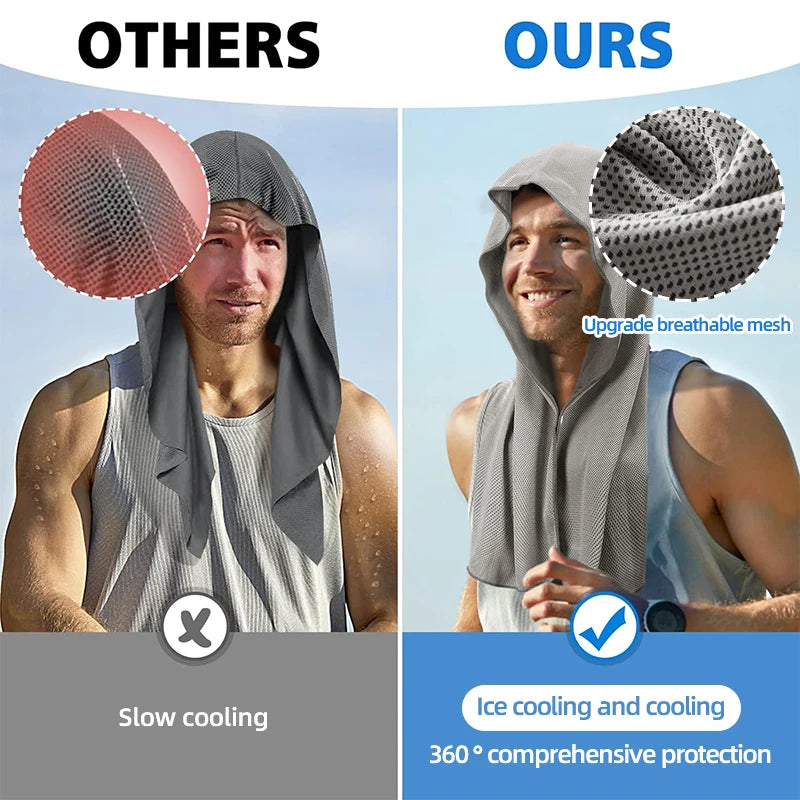 Cooling hooded towel with instant evaporative technology for sports and fitness