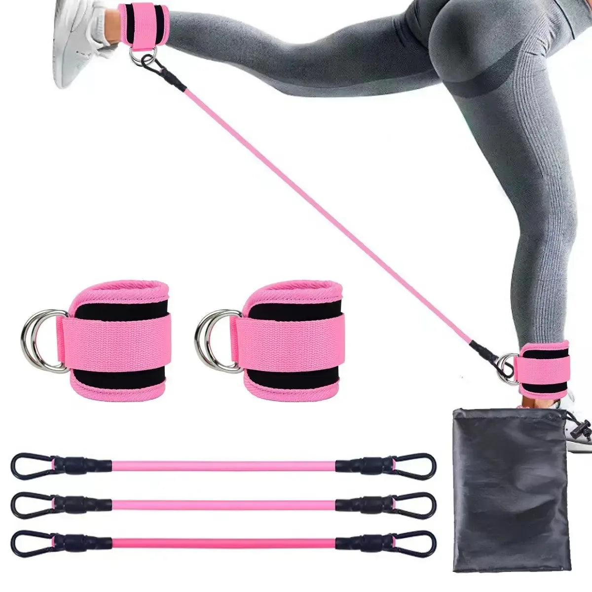 TPE resistance bands with ankle straps for leg strength and gym workouts
