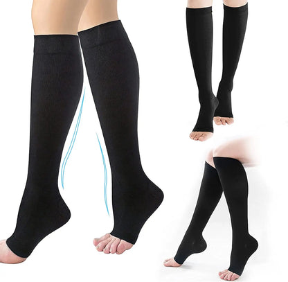 Compression toeless support socks S–XXL for varicose vein relief and circulation support