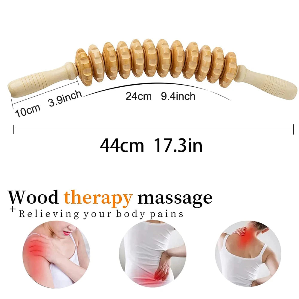 Wooden Massage Roller Stick Lymphatic Drainage & Anti-Cellulite Tool