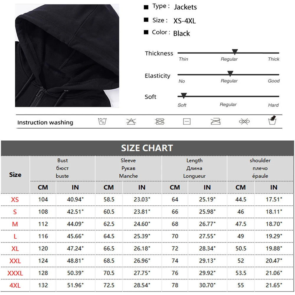 Men Long Sleeve Hoodie Zipper Closure