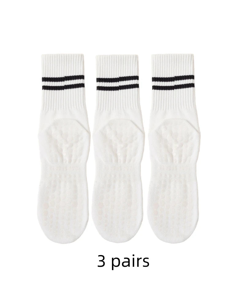 3 pairs of yoga socks, medium length socks, pure cotton anti slip silicone indoor fitness pilates, women's sports socks wholesal