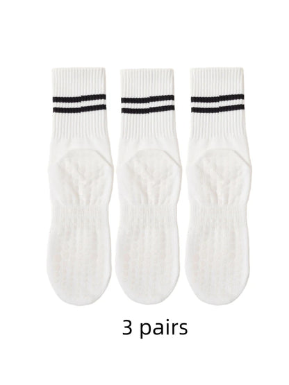 3 pairs of yoga socks, medium length socks, pure cotton anti slip silicone indoor fitness pilates, women's sports socks wholesal