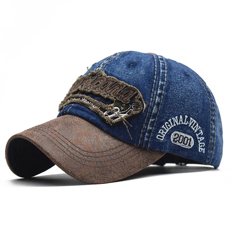 Embroidered Denim Snapback Baseball Cap
