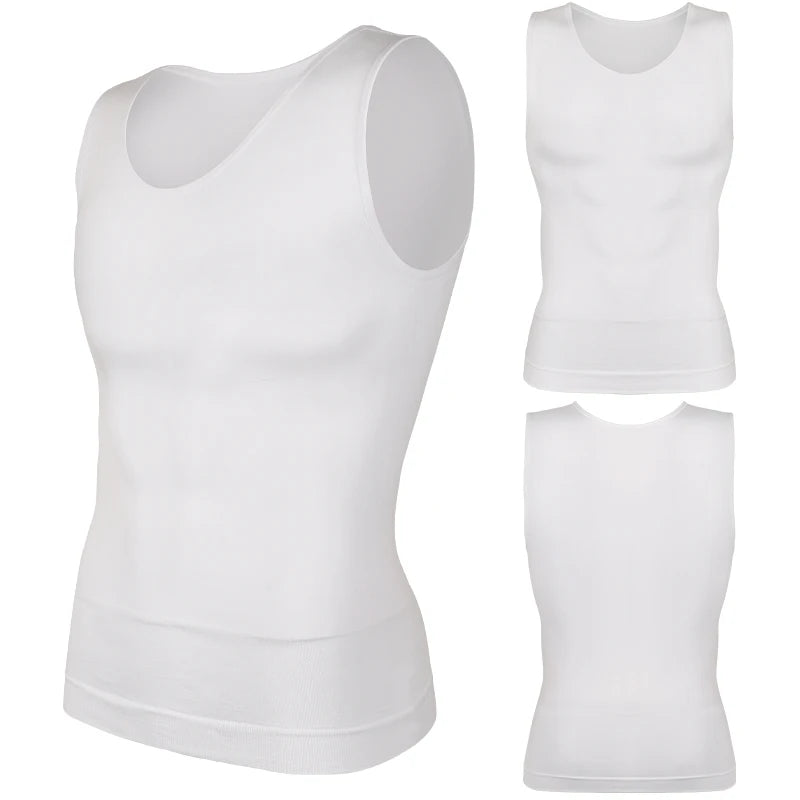 Compression Shirts Men Tummy Control Shapewear Compression Shirt Flat Belly Abdomen Slim Vest Waist Trainer Fitness Workout