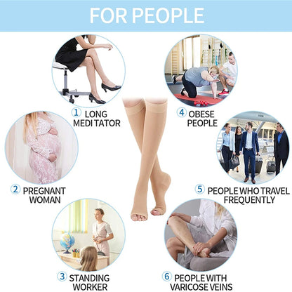 Compression toeless support socks S–XXL for varicose vein relief and circulation support