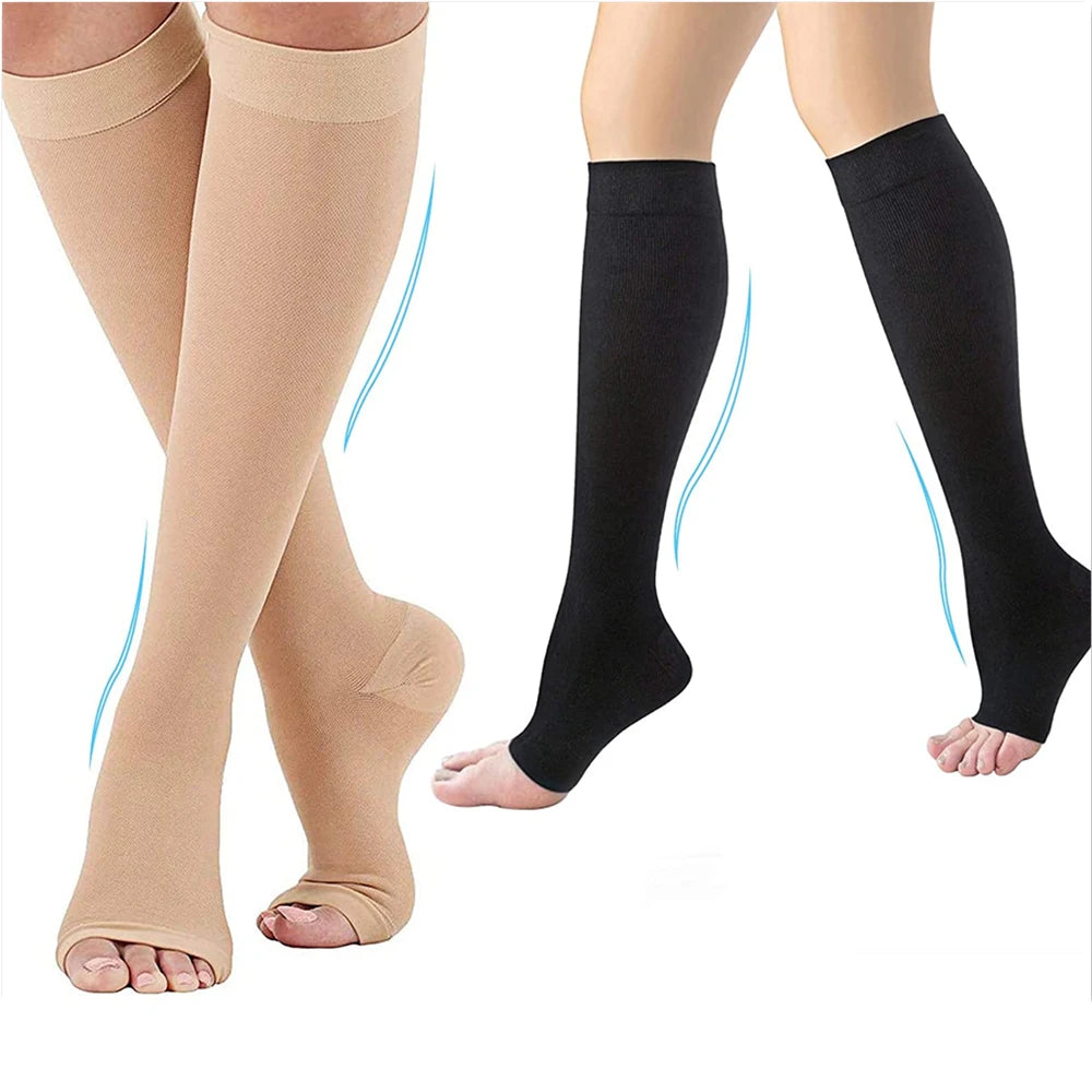 Compression toeless support socks S–XXL for varicose vein relief and circulation support