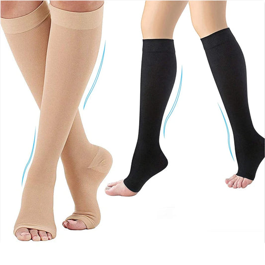 Compression toeless support socks S–XXL for varicose vein relief and circulation support