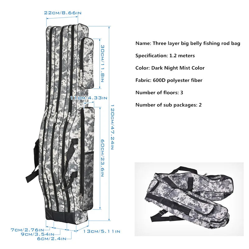 Foldable Three-Layer Fishing Rod Bag