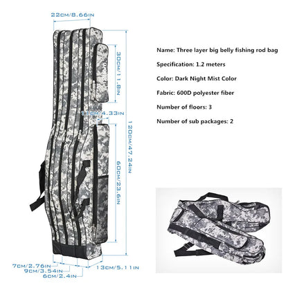 Foldable Three-Layer Fishing Rod Bag