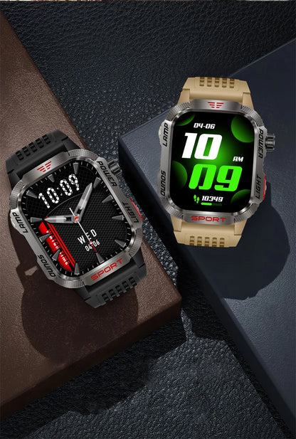Military-style GPS smartwatch with flashlight, compass, and Bluetooth call – waterproof and outdoor-ready