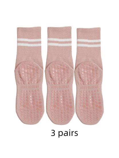 3 pairs of yoga socks, medium length socks, pure cotton anti slip silicone indoor fitness pilates, women's sports socks wholesal