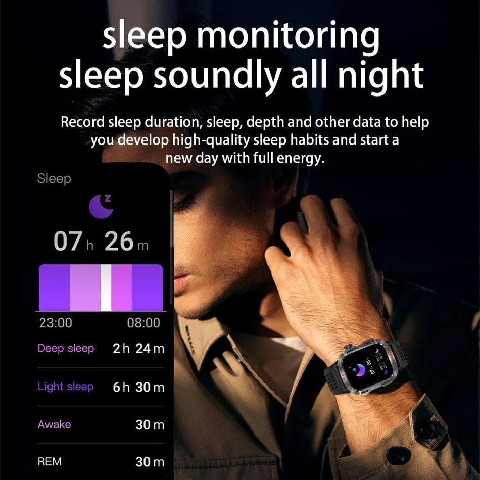 Military-style GPS smartwatch with flashlight, compass, and Bluetooth call – waterproof and outdoor-ready