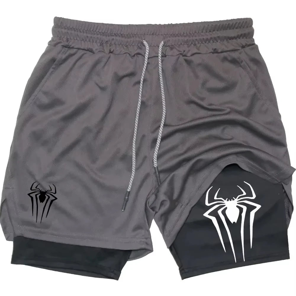 Men’s Spider Print 2-in-1 Compression Gym Shorts