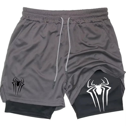 Men’s Spider Print 2-in-1 Compression Gym Shorts