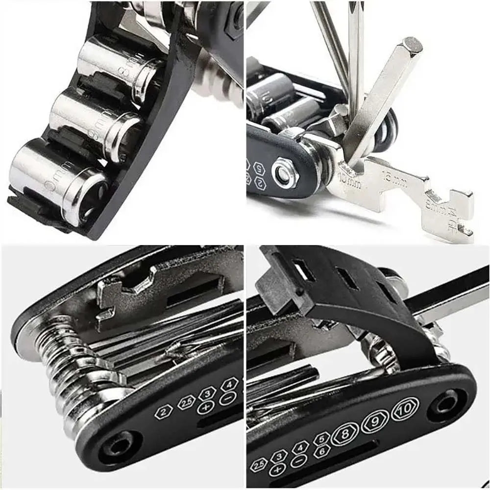 16-in-1 portable bike repair tool with wrench and screwdriver set