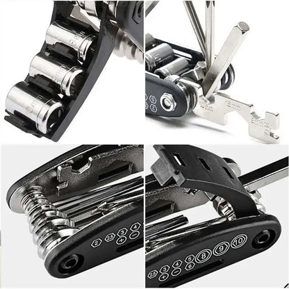 16-in-1 portable bike repair tool with wrench and screwdriver set