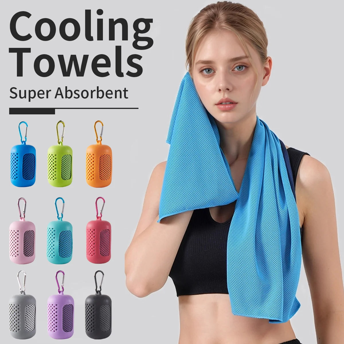 Portable silicone-wrapped cooling towel for sports, fitness, and beach use