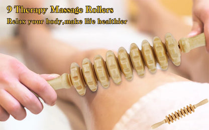 Wooden massage roller for trigger point and cellulite relief