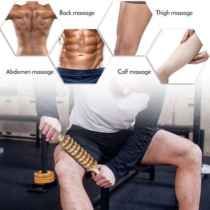 Wooden massage roller for trigger point and cellulite relief