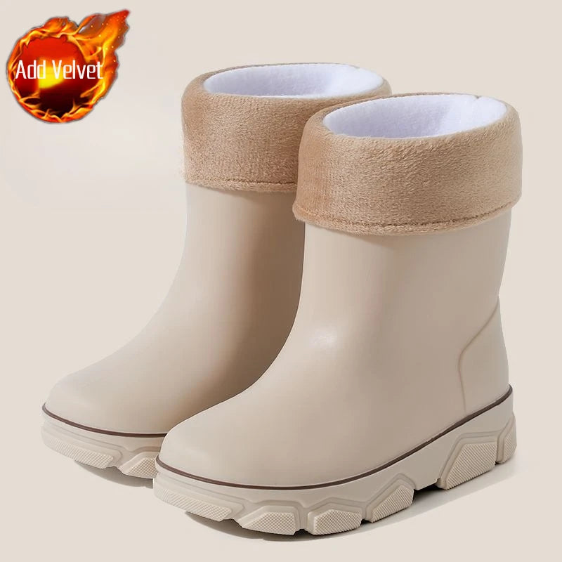 Girls Waterproof Fleece Rain Boots
