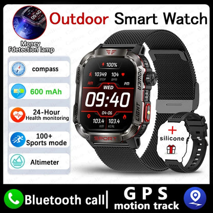 Military-style GPS smartwatch with flashlight, compass, and Bluetooth call – waterproof and outdoor-ready