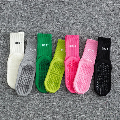 2pcs Cotton Breathable Mid-calf Yoga Socks Solid Color Striped Anti-slip Sports Socks Pilates Socks Dance Fitness Training Socks