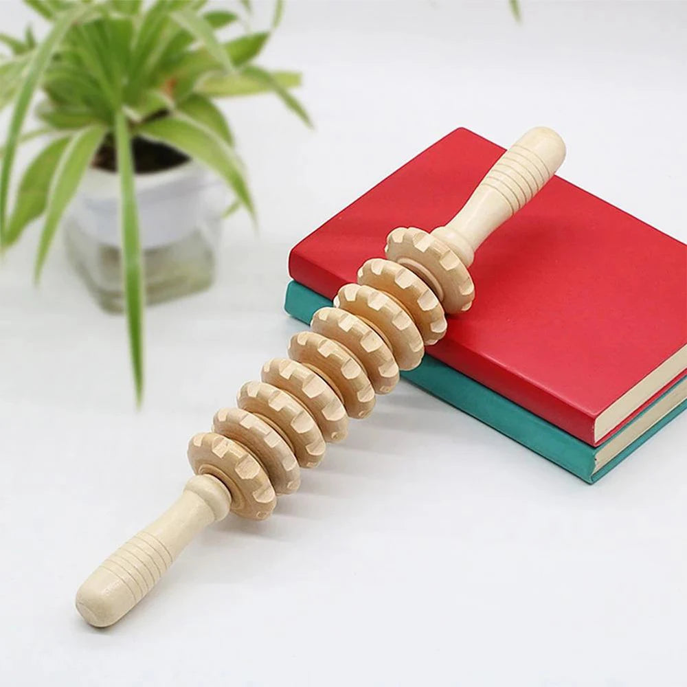 Wooden massage roller for trigger point and cellulite relief