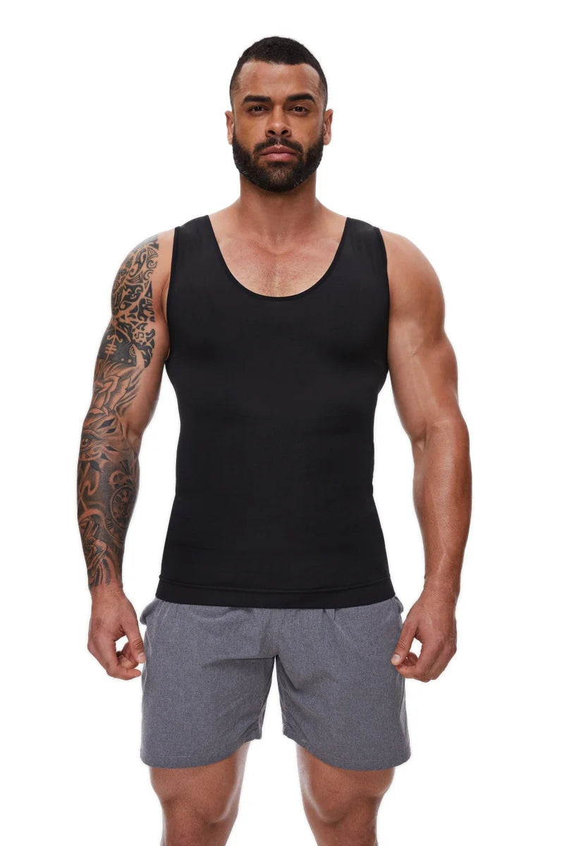 Compression Shirts Men Tummy Control Shapewear Compression Shirt Flat Belly Abdomen Slim Vest Waist Trainer Fitness Workout